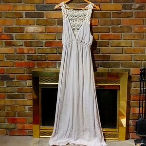 Ya Los Angeles Crochet-Back Gauze Maxi Dress